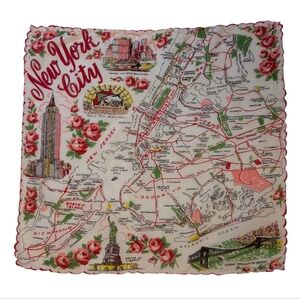 VINTAGE New York City Hankerchief Colorful Cotton Retro Pink Red Black White 12"